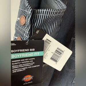 Dickies Women's Hickory Stripe Boyfriend Fit Bib Overalls | Striped Denim, L